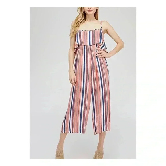 🆕Velzera Trendy Stripe Lightweight Spring Chic Vibes Midi Jumsuit🆕 - Picture 1 of 9